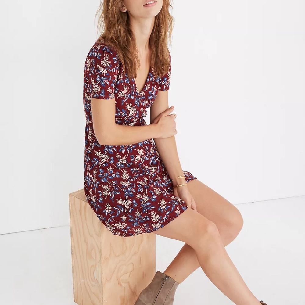 Madewell Wrap-Front Mini Dress in Antique Flora